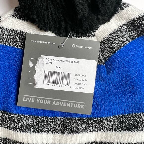 Eddie Bauer Boys Onyx  Sonoma Pom Cold Weather Winter  Hat Sz M/L - Picture 3 of 6